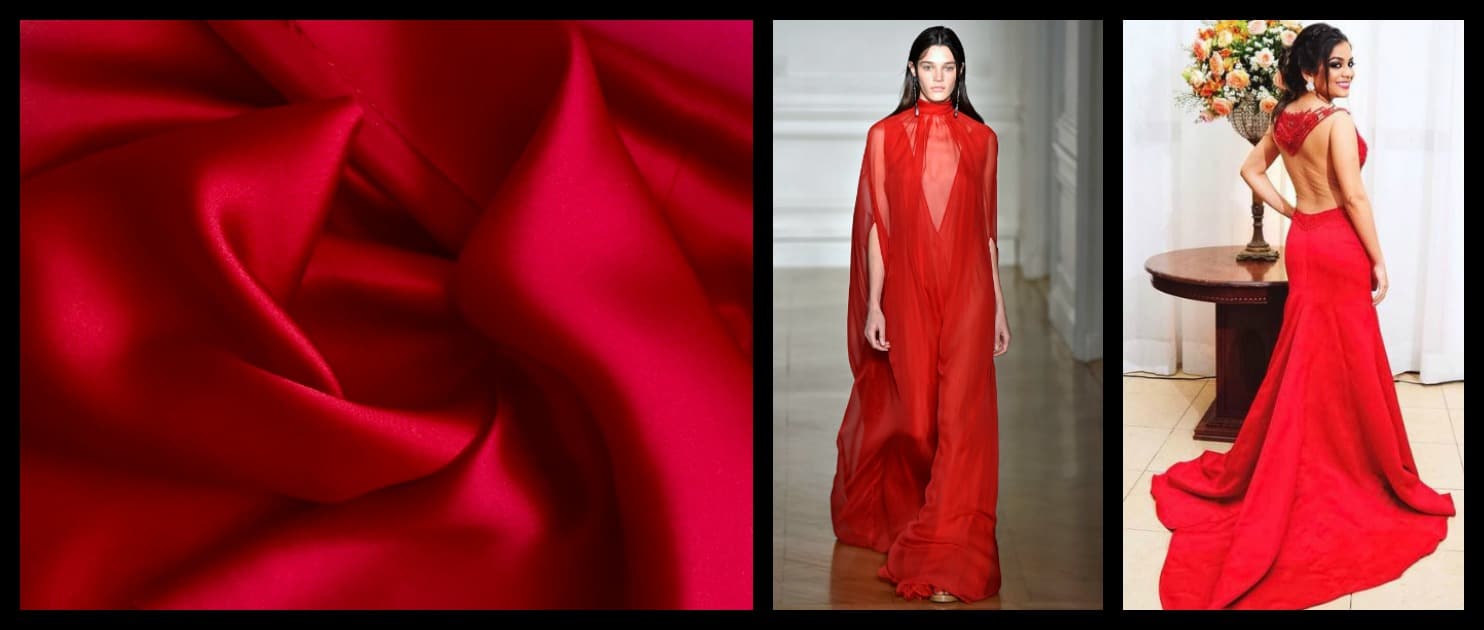 Tecidos para vestidos de formaturas na cor vermelho - Pétalas
