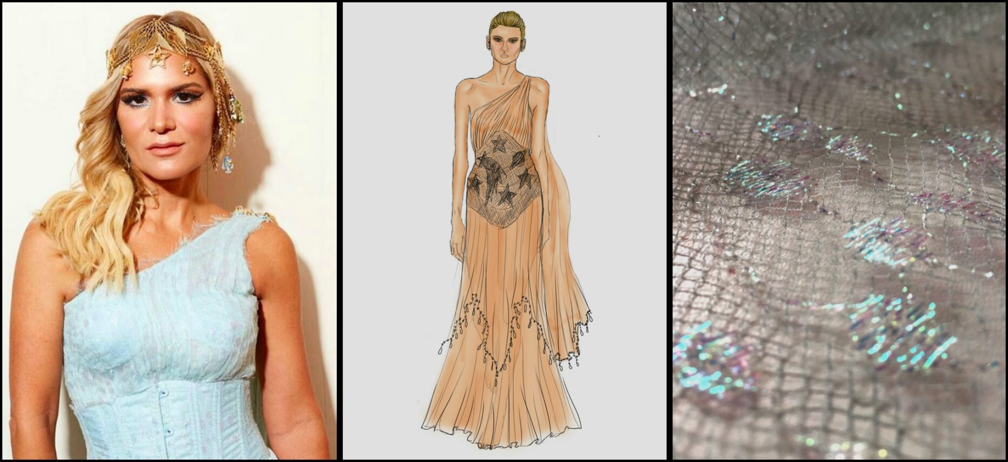 Juliana Santos usa vestido com tecidos Pétalas